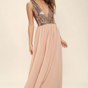Lulu's elegant encounter rose gold sequin maxi